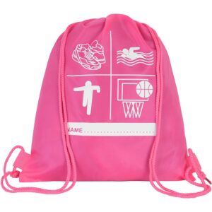 Pink Drawstring PE (Shoe) Bag With Printed Name Tag