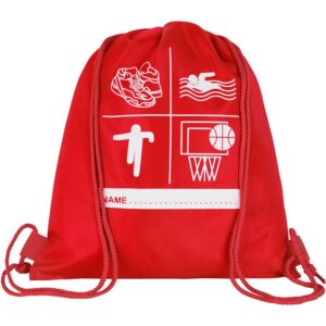 Red Drawstring PE (Shoe) Bag With Printed Name Tag