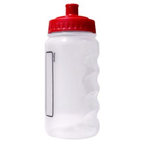 Red Top Water Bottle with Printed Name Tag